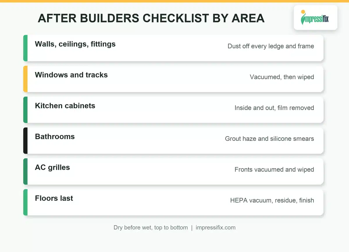 After builders cleaning Sharjah checklist by area