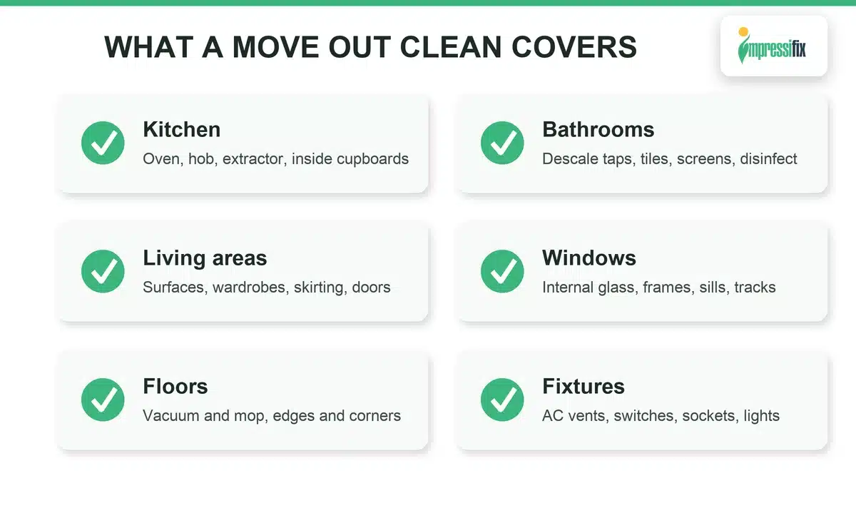 Checklist of what an end of tenancy clean covers room by room