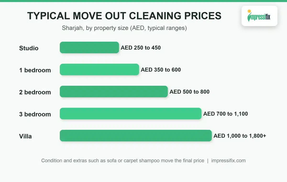 Typical end of tenancy cleaning prices in Sharjah by property size