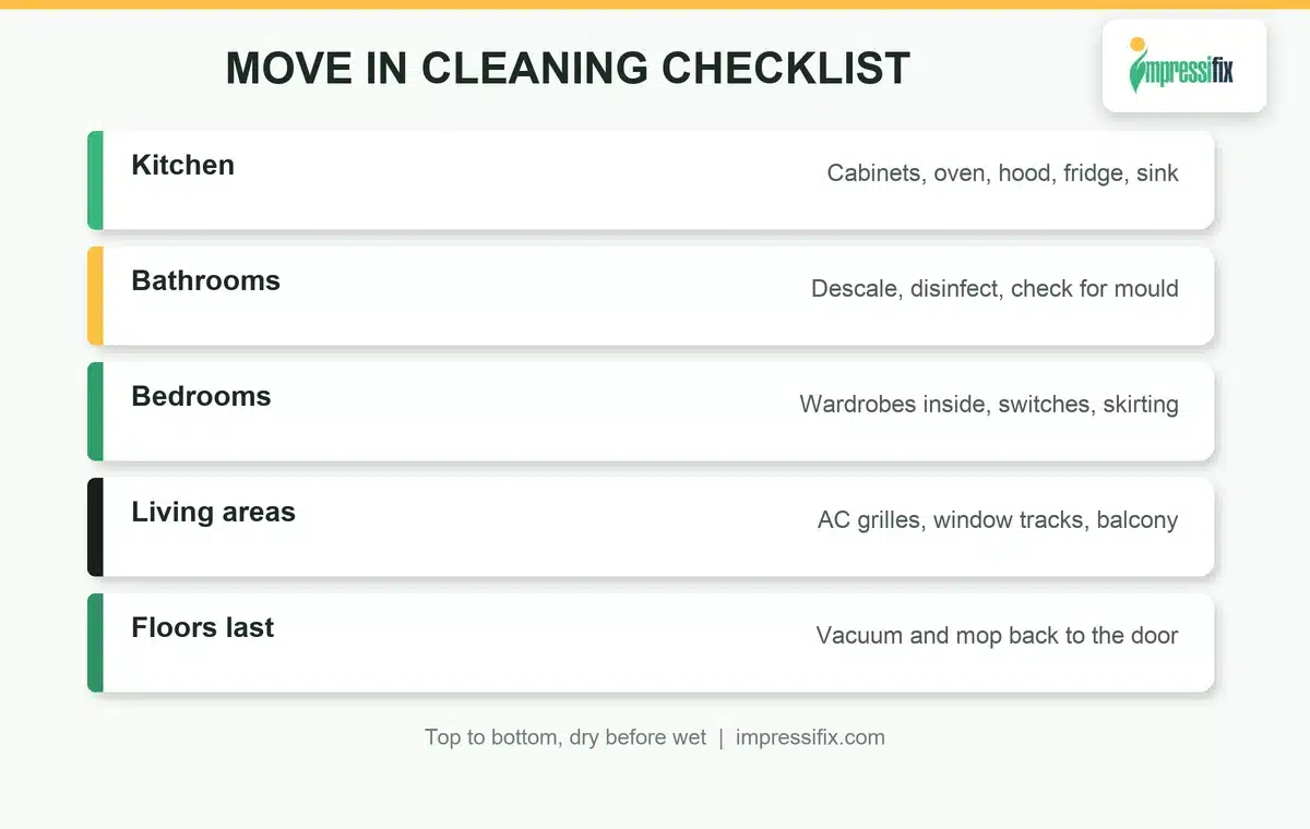 Move in cleaning checklist room by room for UAE apartments